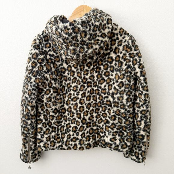 CHASER | Faux Sherpa Leopard Fur zip up Hoodie Jacket Hood Animal Print | Small - Picture 6 of 8